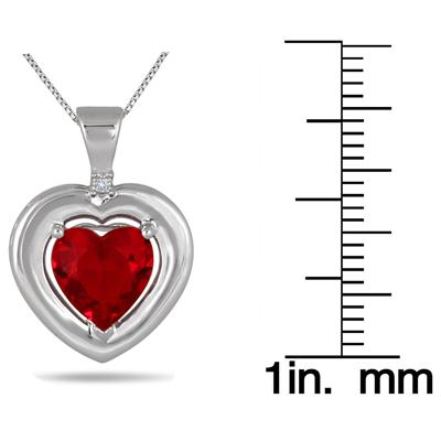 2.80 Carat Created Ruby and Genuine Diamond Pendant in .925 Sterling Silver