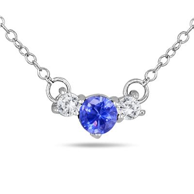 Lab Tanzanite and White Sapphire Three Stone Pendant in .925 Sterling Silver