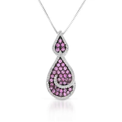 1.00 Carat Created Pink Sapphire and Diamond Pendant in .925 Sterling Silver