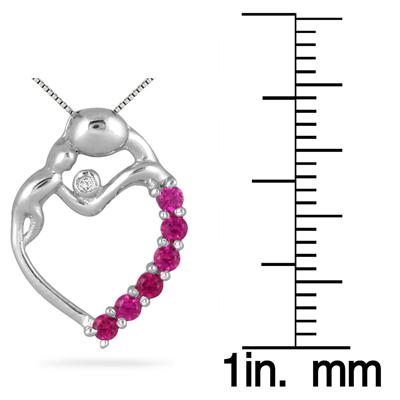 Created Ruby and Genuine Diamond Pendant in .925 Sterling Silver 