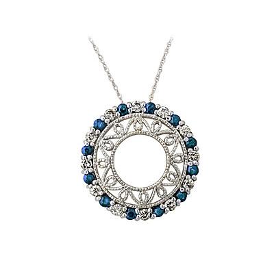 Sapphire and Diamond Circle Pendant in 14K White Gold