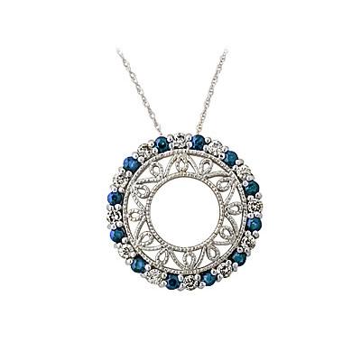 Sapphire and Diamond  Circle Pendant in 14K White Gold