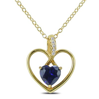 Sapphire and Diamond Heart Pendant in .925 Sterling Silver