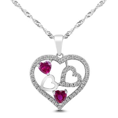 Lab Created Ruby and White Sapphire Heart Pendant in .925 Sterling Silver