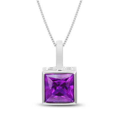 Princess Cut Amethyst Bezel Set Square Pendant in .925 Sterling Silver