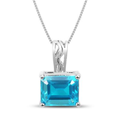 8x10 Emerald Cut Blue Topaz Pendant in .925 Sterling Silver