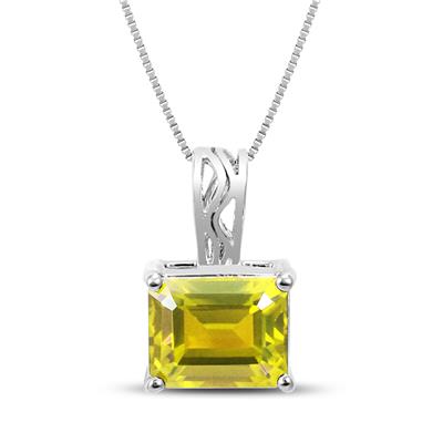 8x10 Emerald Cut Lemon Quartz Pendant in .925 Sterling Silver