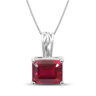 8x10 Emerald Cut Lab Created Ruby Pendant in .925 Sterling Silver