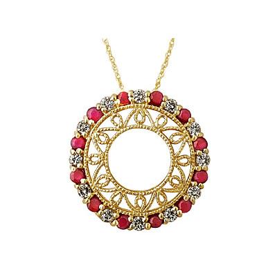 Diamond and Ruby Circle Pendant in 14K Yellow Gold