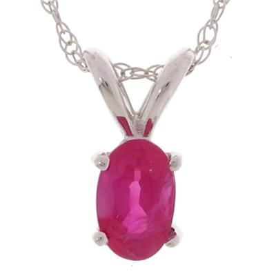 Oval 6x4mm Ruby Pendant in 14kt White Gold