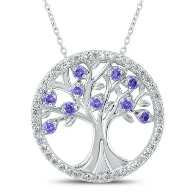 Amethyst and White Topaz Tree of Life Pendant in .925 Sterling Silver