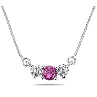 Pink Sapphire and Diamond Three Stone Pendant in 14K White Gold