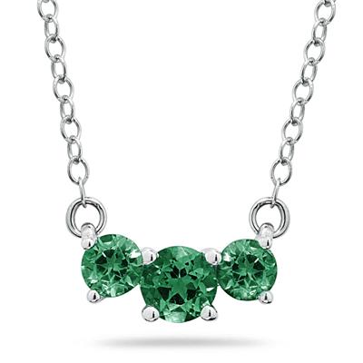 1 Carat TW Emerald Three Stone Pendant Necklace 14K White Gold