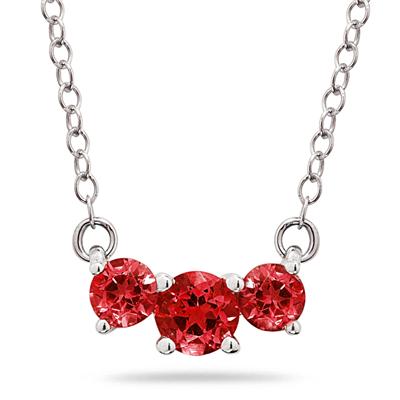 1 CTW Ruby Three Stone Pendant Necklace 14K White Gold