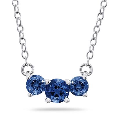 1 Carat TW Sapphire Three Stone Pendant Necklace 14K White Gold