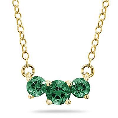 1 Carat TW Emerald Three Stone Pendant Necklace 14K Yellow Gold