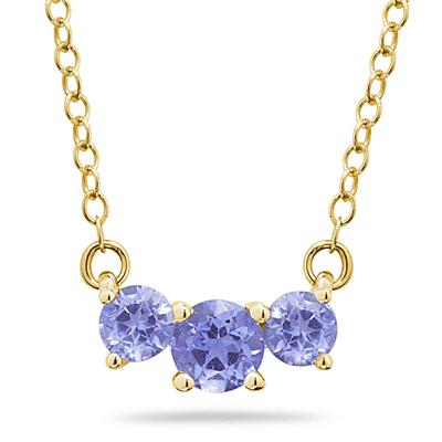 1 CTW Tanzanite Three Stone Pendant Necklace 14K Yellow Gold