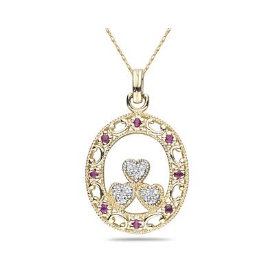10k Gold Ruby and Diamond Circle Heart Necklace