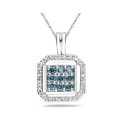 Blue and White Diamond Pendant in 10k White Gold
