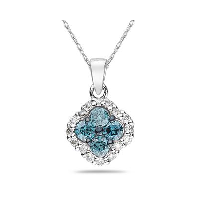 Blue and White Diamond Flower Pendant in 10K White Gold