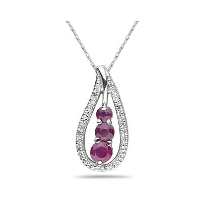 Ruby and Diamond Drop Pendant in White Gold