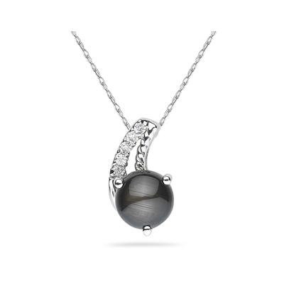 Black Star Sapphire and Diamond  Pendant in White Gold