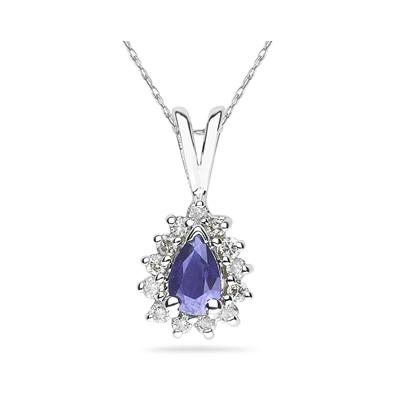 Pear Shape Tanzanite & Diamond Pendant in 14K White Gold