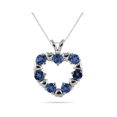 Diamond and Sapphire Heart Pendant in 10kt White Gold