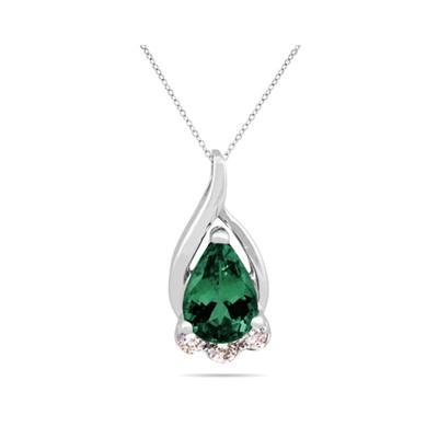 Emerald and Diamond Pendant in 10kt White Gold