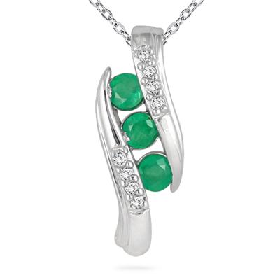 Channel Set Emerald and Diamond Pendant in 10kt White Gold