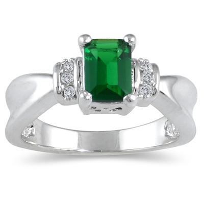 Created Square Emerald and Genuine Diamond Jewelry Set in .925 Sterling Silver
