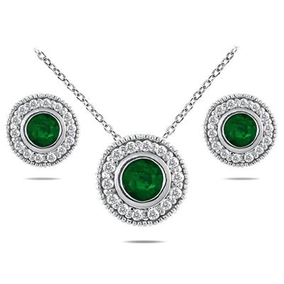 2.00 Carat Emerald & Diamond Jewelry Set in .925 Sterling Silver