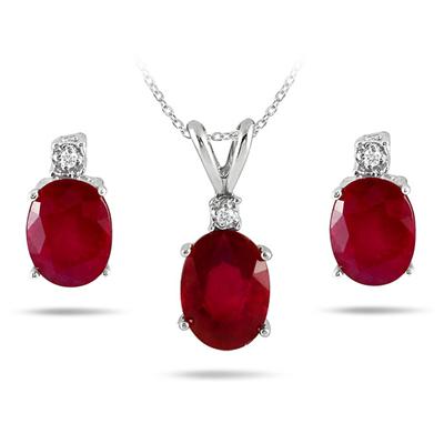 5.50 Carat Ruby & Diamond Pendant and Earring Set in .925 Sterling Silver