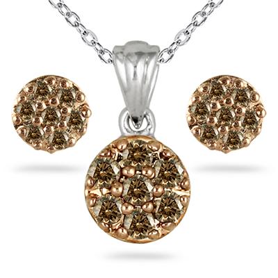 1/2 Carat Genuine Champagne Diamond Cluster Set in .925 Sterling Silver