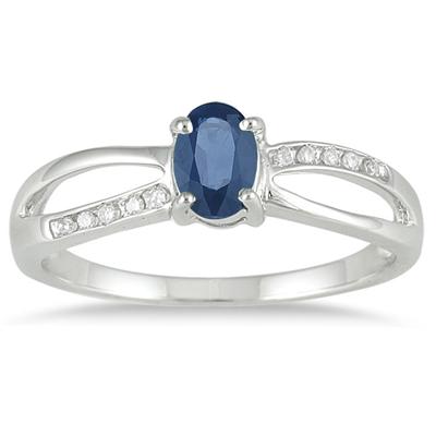 Sapphire and Diamond Ring in 10K White Gold