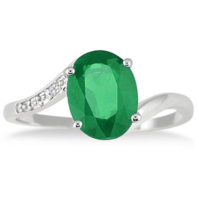 9x7mm Lab Emerald and Genuine Diamond Ring in .925 Sterling Silver