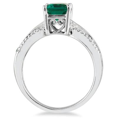 8x6MM Created Square and Princess Emerald and Diamond ring in .925 Sterling Silver