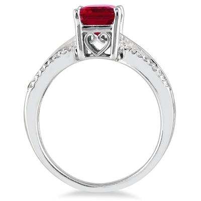 8x6MM Created Ruby and Diamond ring in .925 Sterling Silver