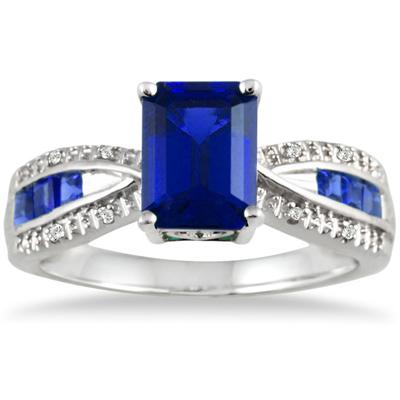 8x6MM Created  Sapphire and Diamond ring in .925 Sterling Silver
