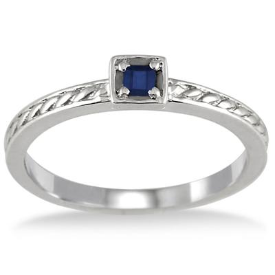 Princess Cut Sapphire Antique Engraved Ring in .925 Sterling Silver