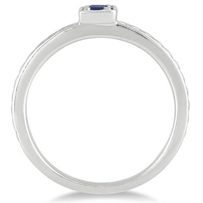 Princess Cut Sapphire Antique Engraved Ring in .925 Sterling Silver