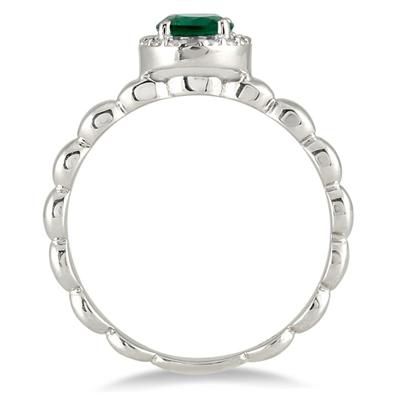 1/2 Carat Natural Round Emerald and Diamond Ring in .925 Sterling Silver
