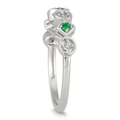 Created Round Emerald and Genuine Diamond Ring in .925 Sterling Silver