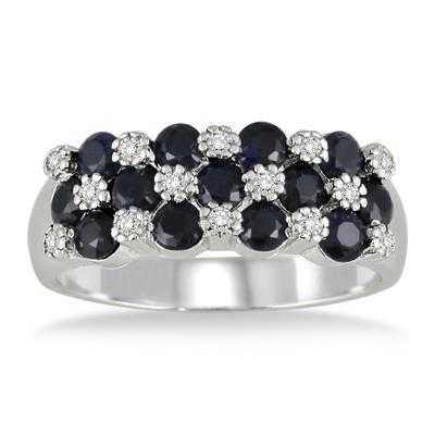 2 Carat Round Sapphire and Diamond Ring in .925 Sterling Silver