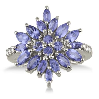2.00 Carat Tanzanite Starburst Ring in .925 Sterling Silver