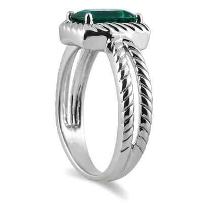 8x6 Created Green Emerald Ring in .925 Sterling Silver