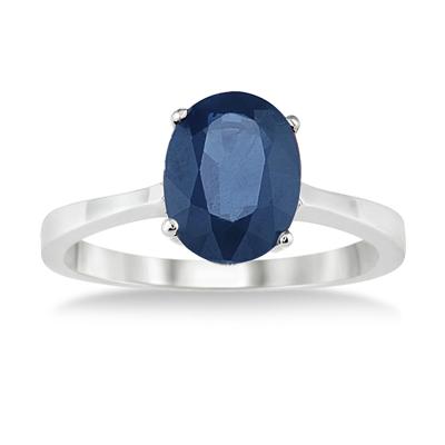 2.50 Carat All Natural Oval Sapphire Ring in .925 Sterling Silver
