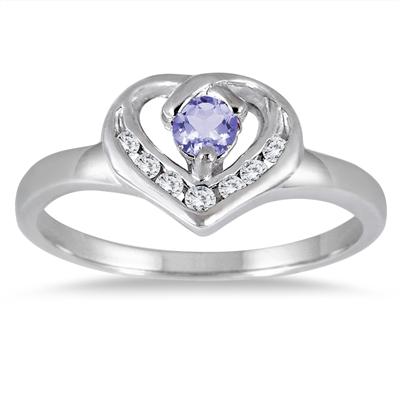 1/3 Carat Tanzanite and Diamond Heart Ring in 14K White Gold 