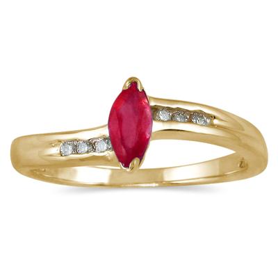 Marquise Ruby and Diamond Slender Wave Ring