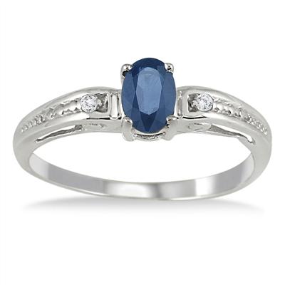 Sapphire and Diamond Deco Ring in 14k White Gold